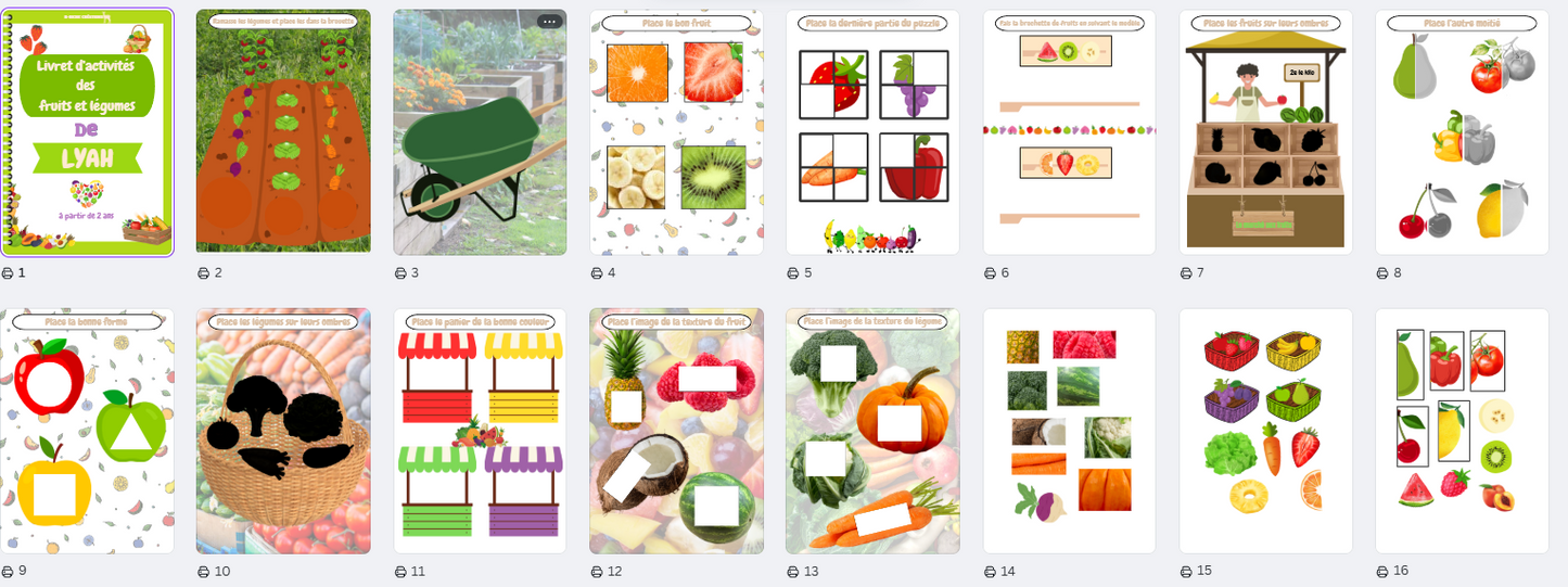 Livret d'activités Des fruits et légumes