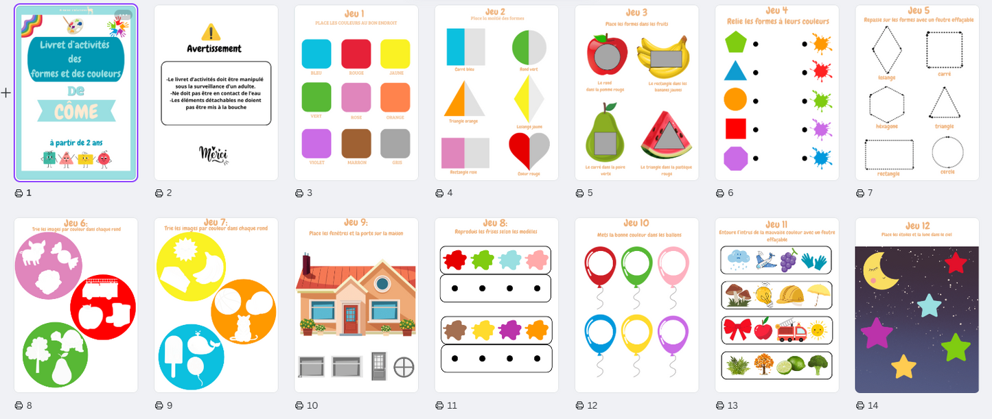 Livret d'activités des formes et des couleurs