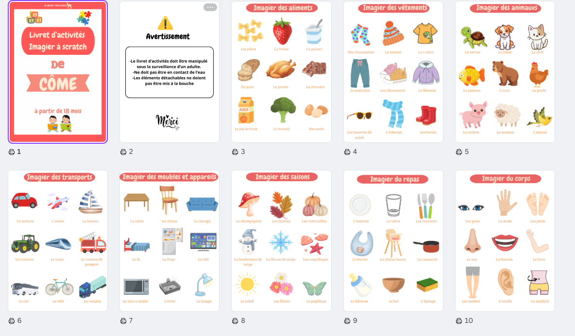 Livret d'activités Imagier à scratch