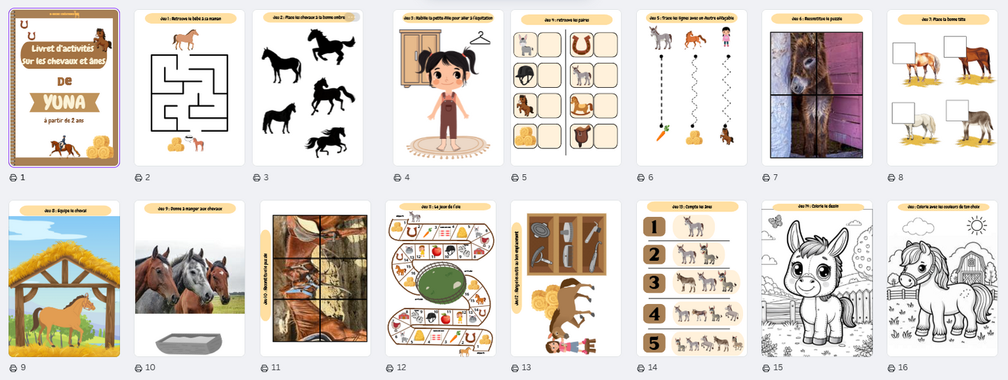 Livret d'activités sur les chevaux et ânes